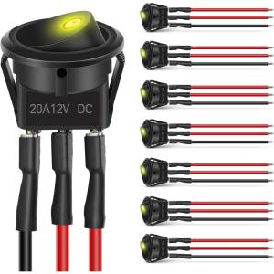 Nilight 8PCS 12V 20A Round Blue Toggle LED Rocker Switch On-Off Control SPST 3Pins for 12V Car Truck Boat Marine Off-Road Vehicle with 24PCS Wires(8Pcs LED Switch Amber)