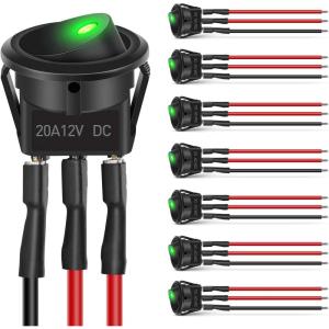 Nilight 8PCS 12V 20A Round Blue Toggle LED Rocker Switch On-Off Control SPST 3Pins for 12V Car Truck Boat Marine Off-Road Vehicle with 24PCS Wires(8Pcs LED Switch Green)