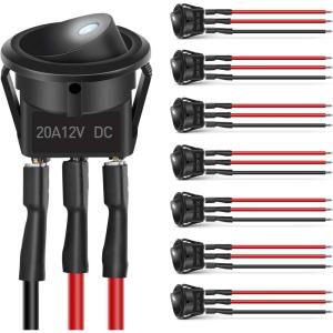 Nilight 8PCS 12V 20A Round Blue Toggle LED Rocker Switch On-Off Control SPST 3Pins for 12V Car Truck Boat Marine Off-Road Vehicle with 24PCS Wires(8Pcs LED Switch White)