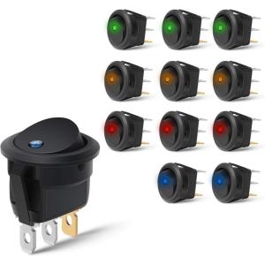 Nilight 90013L 12PCS Round Toggle LED Switch 12V Car Truck Rocker On-Off Control Blue Green Yellow Red