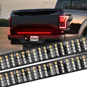Nilight Truck Tailgate Light Strip 60″ Quad Row 648 LED Strip with Red Running Brake Lights White Reverse Lamp Amber Turn Signals(48″ Tailgate Light Strip Quad Row)