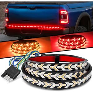 Nilight Truck Tailgate Light Strip 60″ Quad Row 648 LED Strip with Red Running Brake Lights White Reverse Lamp Amber Turn Signals(48″ Tailgate Light Strip Red/Amber Arrow)