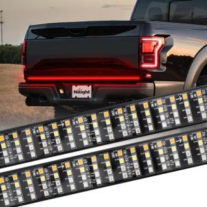 Nilight Truck Tailgate Light Strip 60″ Quad Row 648 LED Strip with Red Running Brake Lights White Reverse Lamp Amber Turn Signals(60″ Tailgate Light Strip Quad Row)