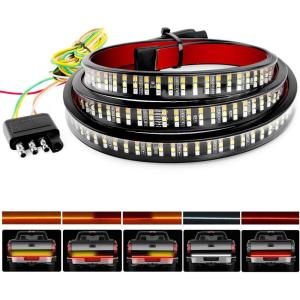 Nilight Truck Tailgate Light Strip 60″ Quad Row 648 LED Strip with Red Running Brake Lights White Reverse Lamp Amber Turn Signals(60″ Tailgate Light Strip Red/White/Amber 504 LEDs)