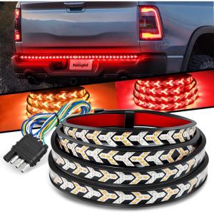 Nilight Truck Tailgate Light Strip 60″ Quad Row 648 LED Strip with Red Running Brake Lights White Reverse Lamp Amber Turn Signals(60″ Tailgate Light Strip Red/Amber Arrow)