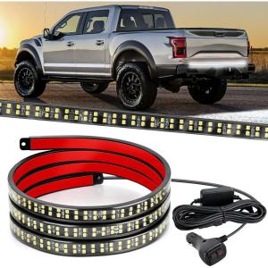 Nilight Truck Tailgate Light Strip 60″ Quad Row 648 LED Strip with Red Running Brake Lights White Reverse Lamp Amber Turn Signals(60″ Tailgte Strobe White)