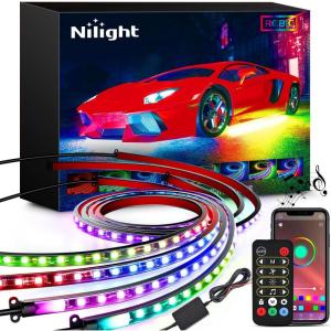 Nilight Truck Tailgate Light Strip 60″ Quad Row 648 LED Strip with Red Running Brake Lights White Reverse Lamp Amber Turn Signals(Underglow Light RGBIC Multi Color 4Pcs)