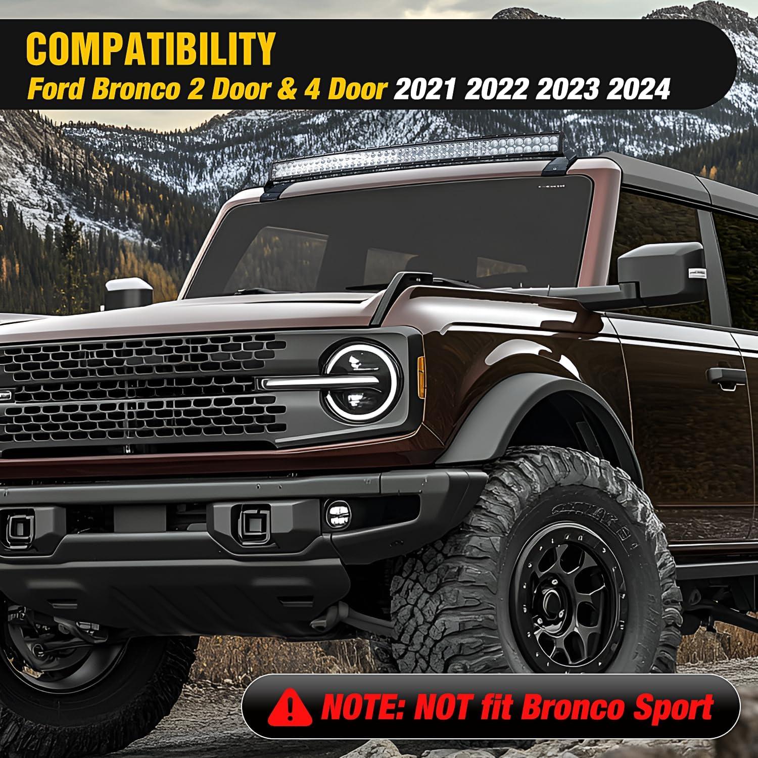 imageNilight 42 inch Curved LED Light Bar Bracket Mounting Upper Windshield Roof Cab Brackets Compatible with Ford Bronco 2 Door and 4 Door 2021 2022 2023 2024