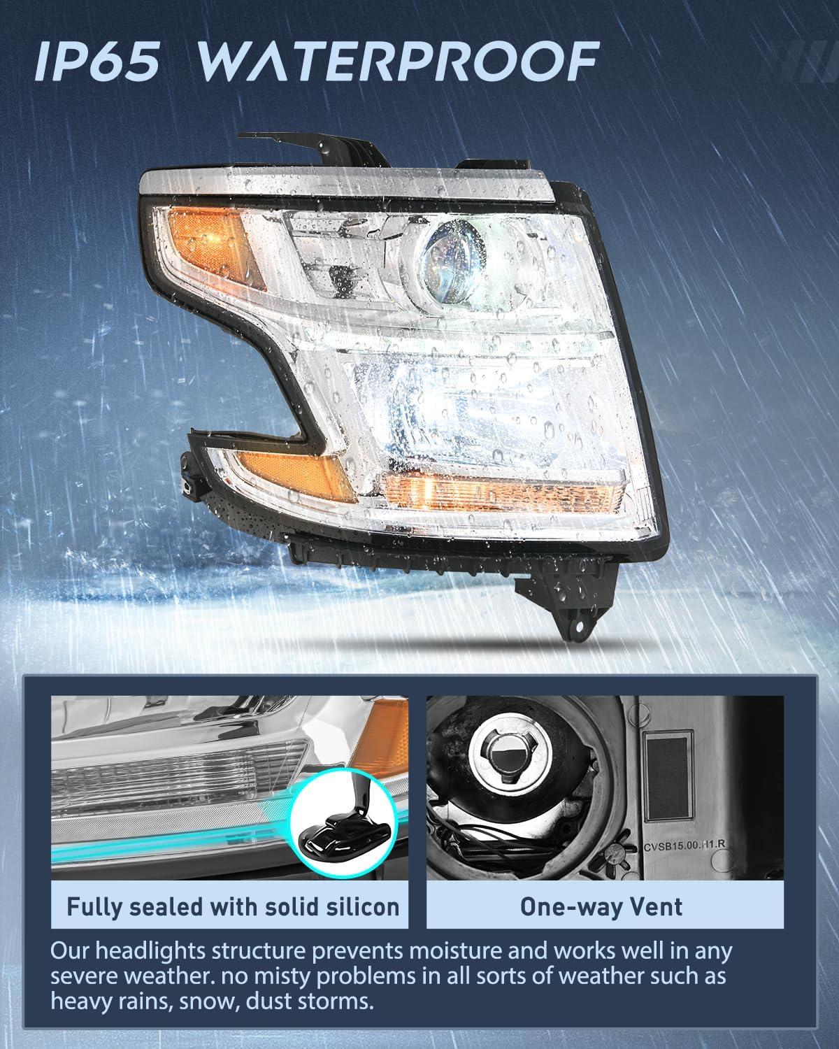 imageNilight Headlight Assembly for 2014 2015 Chevy Silverado 1500 Pickup Truck Replacement Headlamp Black Housing Clear Reflector Driver and Passenger SideChrome Housing Amber Reflector