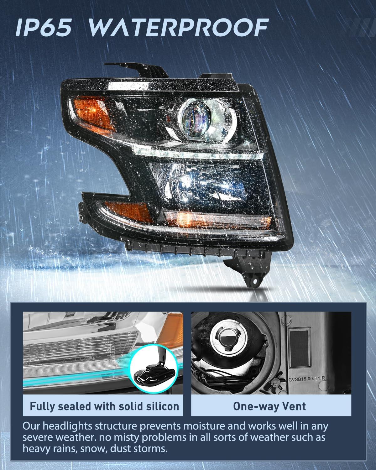 imageNilight Headlight Assembly for 2014 2015 Chevy Silverado 1500 Pickup Truck Replacement Headlamp Black Housing Clear Reflector Driver and Passenger SideBlack Housing Amber Reflector