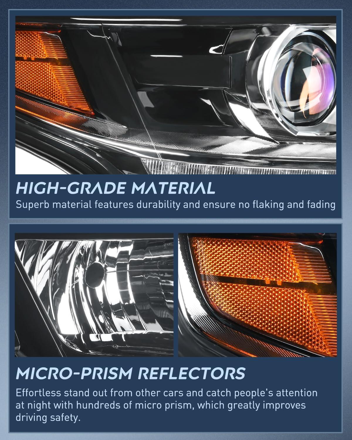 imageNilight Headlight Assembly for 2014 2015 Chevy Silverado 1500 Pickup Truck Replacement Headlamp Black Housing Clear Reflector Driver and Passenger SideBlack Housing Amber Reflector