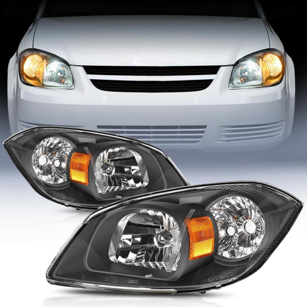 imageNilight Headlight Assembly Compatible with 2005 2006 2007 2008 2009 2010 Chevy Cobalt 0509 Pontiac Pickup Truck Replacement Headlamp Chrome Housing Amber Reflector Driver and Passenger SideBlack Housing Amber Reflector