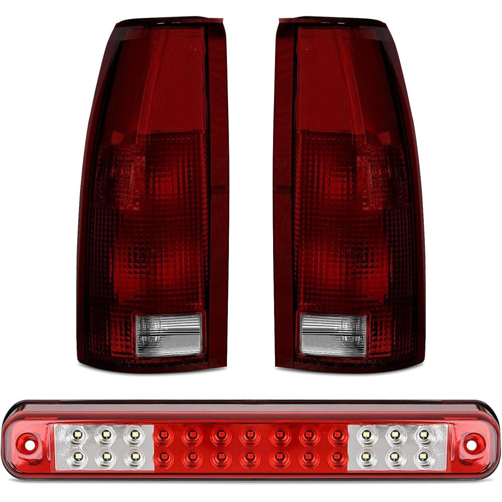 imageNilight Headlight Assembly for 1994 1995 1996 1997 1998 Chevy Silverado Tahoe Suburban C10 CK 1500 2500 3500 Replacement Headlamp Black Housing Amber Reflector Bumper Corner LampDark Red w3rd Brake Light