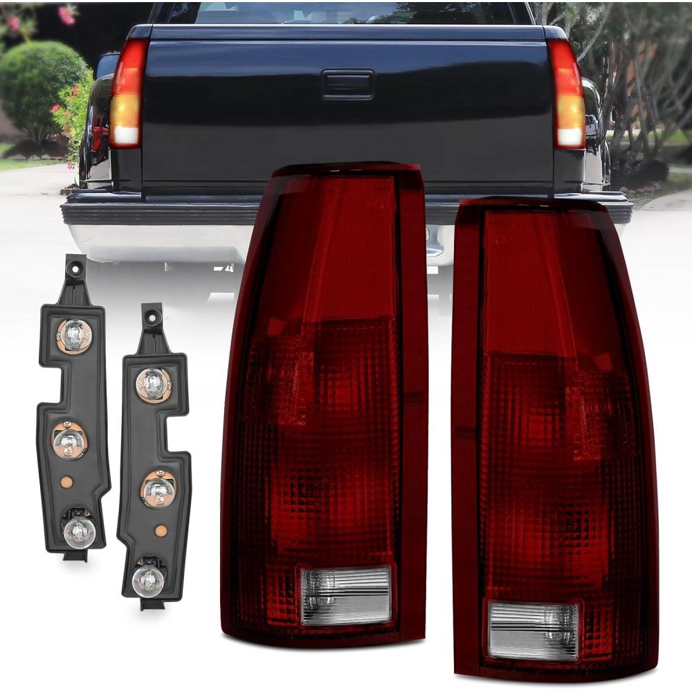 imageNilight Headlight Assembly for 1994 1995 1996 1997 1998 Chevy Silverado Tahoe Suburban C10 CK 1500 2500 3500 Replacement Headlamp Black Housing Amber Reflector Bumper Corner LampDark RedPair of Driver and Passenger Side