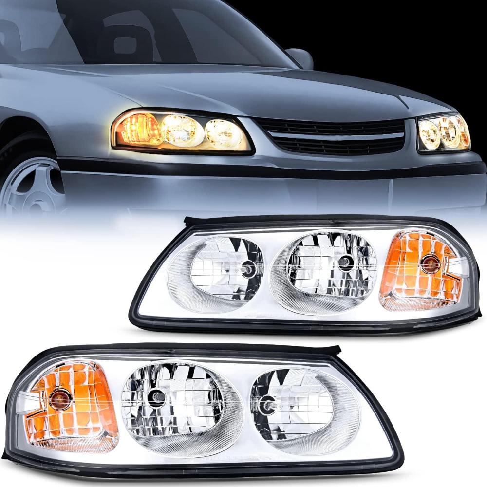 imageNilight Headlight Assembly for 2000 2001 2002 2003 2004 2005 Chevy Impala Replacement Headlamp Chrome Housing Amber ReflectorChrome Housing  Amber Reflector