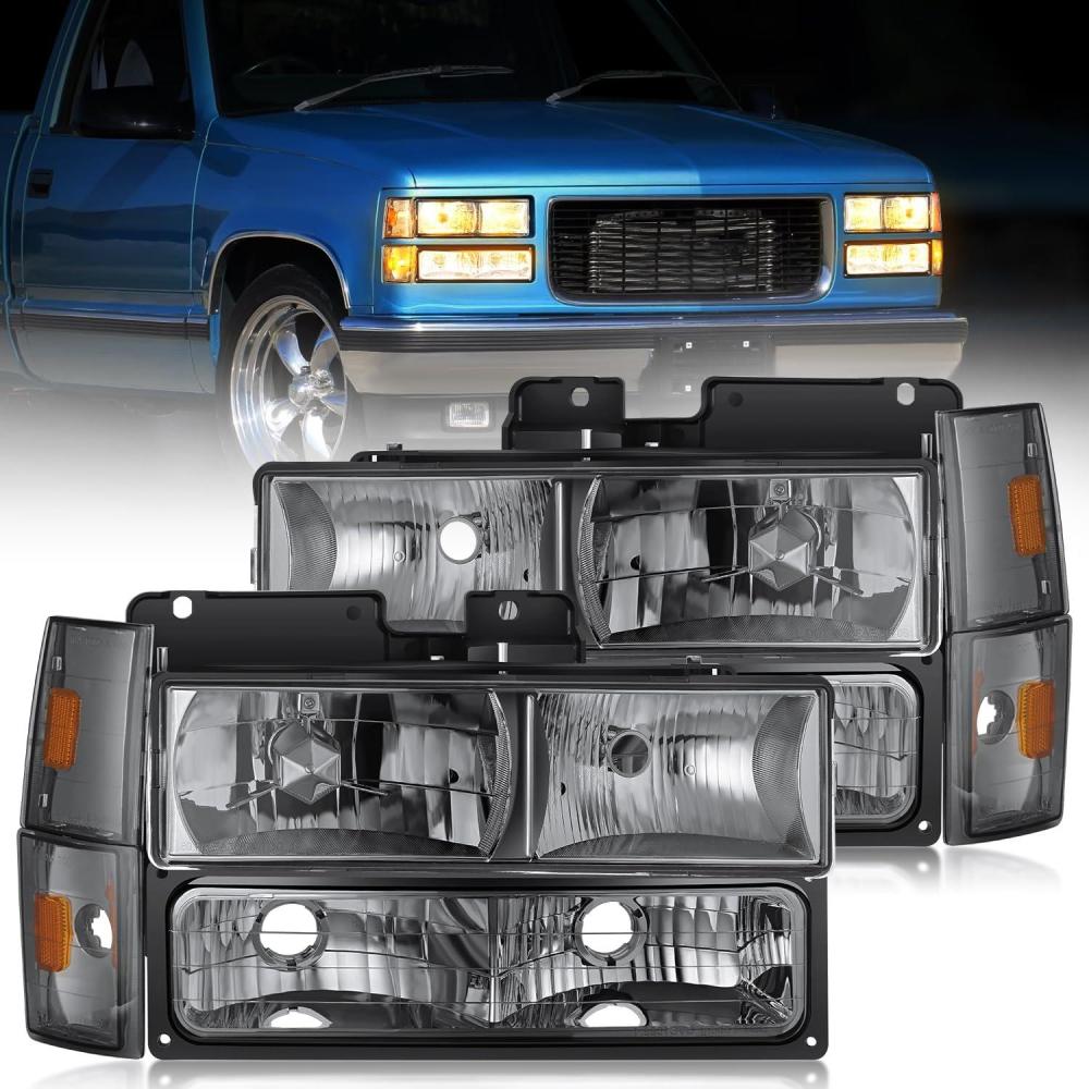 imageNilight Headlight Assembly for 2014 2015 Chevy Silverado 1500 Pickup Truck Replacement Headlamp Black Housing Clear Reflector Driver and Passenger SideSmoke Housing Amber Reflector