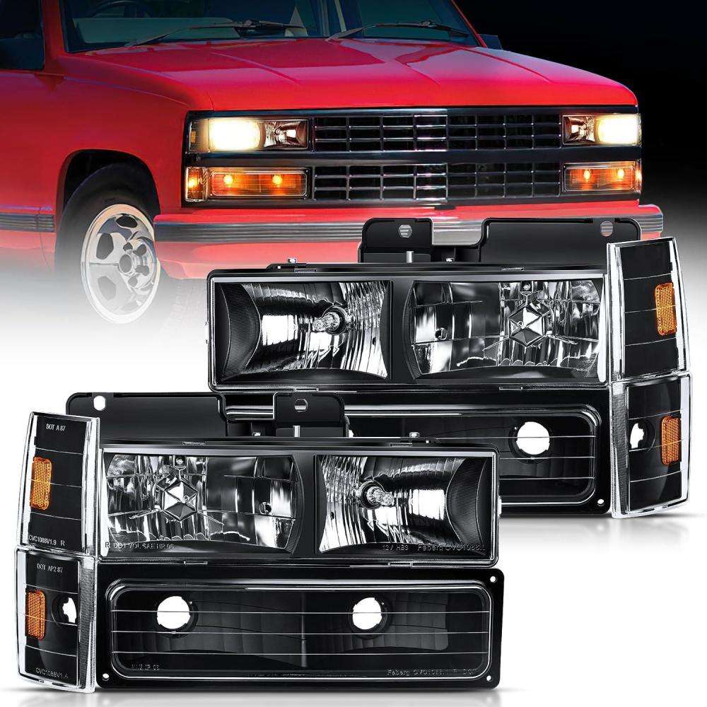 imageNilight Headlight Assembly for 2014 2015 Chevy Silverado 1500 Pickup Truck Replacement Headlamp Black Housing Clear Reflector Driver and Passenger SideBlack Housing Amber Reflector