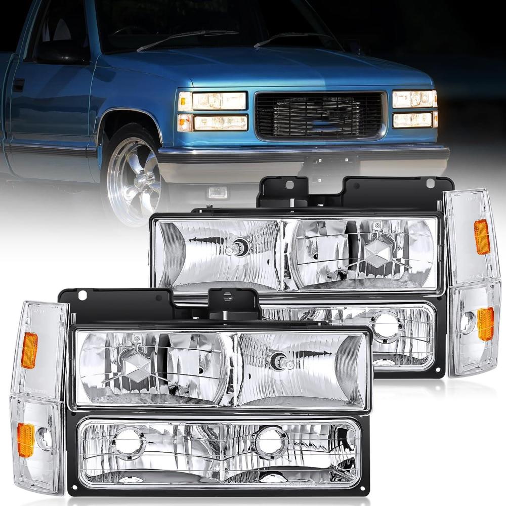 imageNilight Headlight Assembly for 2014 2015 Chevy Silverado 1500 Pickup Truck Replacement Headlamp Black Housing Clear Reflector Driver and Passenger SideChrome Housing Amber Reflector
