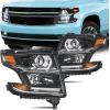 Nilight Headlight Assembly for 2014 2015 Chevy Silverado 1500 Pickup Truck Replacement Headlamp Black Housing Clear Reflector Driver and Passenger Side(Black Housing + Amber Reflector)