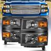 Nilight Headlight Assembly for 2014 2015 Chevy Silverado 1500 Pickup Truck Replacement Headlamp Black Housing Clear Reflector Driver and Passenger Side(Black Housing + Amber Reflector)