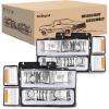 Nilight Headlight Assembly for 1994 1995 1996 1997 1998 Chevy Silverado Tahoe Suburban C10 C/K 1500 2500 3500 Replacement Headlamp Black Housing Amber Reflector Bumper Corner Lamp(Chrome+ Amber Reflector)