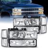 Nilight Headlight Assembly for 1994 1995 1996 1997 1998 Chevy Silverado Tahoe Suburban C10 C/K 1500 2500 3500 Replacement Headlamp Black Housing Amber Reflector Bumper Corner Lamp(Chrome Housing+ Clear Reflector)