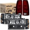 Nilight Headlight Assembly for 1994 1995 1996 1997 1998 Chevy Silverado Tahoe Suburban C10 C/K 1500 2500 3500 Replacement Headlamp Black Housing Amber Reflector Bumper Corner Lamp(Black Housing + Amber Reflector w/Tailight)