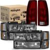 Nilight Headlight Assembly for 1994 1995 1996 1997 1998 Chevy Silverado Tahoe Suburban C10 C/K 1500 2500 3500 Replacement Headlamp Black Housing Amber Reflector Bumper Corner Lamp(Smoke Lens Amber Reflector w/Taillight)
