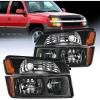 Nilight Headlight Assembly for 2002 2003 2004 2005 2006 Chevy Avalanche with Body Cladding Pickup Truck Replacement Headlamp Chrome Housing Amber Reflector Driver and Passenger Side(Black Housing+ Amber Reflector)