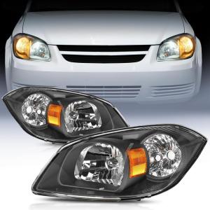 Nilight Headlight Assembly Compatible with 2005 2006 2007 2008 2009 2010 Chevy Cobalt 05-09 Pontiac Pickup Truck Replacement Headlamp Chrome Housing Amber Reflector Driver and Passenger Side(Black Housing+ Amber Reflector)