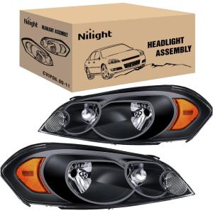 Nilight Headlight Assembly Compatible with 2006 2007 2008 2009 2010 2011 2012 2013 2014 2015 2016 Impala 2006 2007 Monte Carlo Replacement Headlamp Chrome Housing Amber Reflector(Black Housing + Amber Reflector)