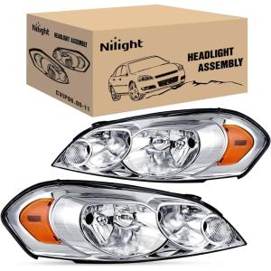 Nilight Headlight Assembly Compatible with 2006 2007 2008 2009 2010 2011 2012 2013 2014 2015 2016 Impala 2006 2007 Monte Carlo Replacement Headlamp Chrome Housing Amber Reflector(Chrome Housing + Amber Reflector)