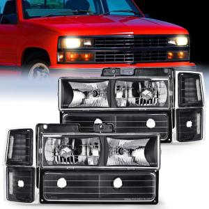 Nilight Headlight Assembly for 1994 1995 1996 1997 1998 Chevy Silverado Tahoe Suburban C10 C/K 1500 2500 3500 Replacement Headlamp Black Housing Amber Reflector Bumper Corner Lamp(Black Housing + Clear Reflector)