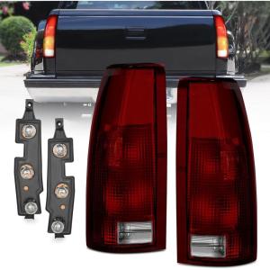 Nilight Headlight Assembly for 1994 1995 1996 1997 1998 Chevy Silverado Tahoe Suburban C10 C/K 1500 2500 3500 Replacement Headlamp Black Housing Amber Reflector Bumper Corner Lamp(Dark Red-Pair of Driver and Passenger Side)