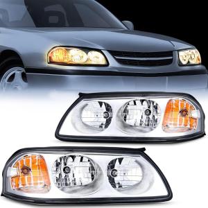 Nilight Headlight Assembly for 2000 2001 2002 2003 2004 2005 Chevy Impala Replacement Headlamp Chrome Housing Amber Reflector(Chrome Housing + Amber Reflector)
