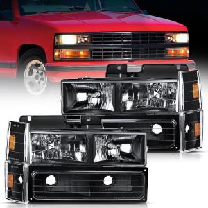 Nilight Headlight Assembly for 2014 2015 Chevy Silverado 1500 Pickup Truck Replacement Headlamp Black Housing Clear Reflector Driver and Passenger Side(Black Housing + Amber Reflector)