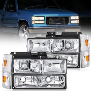 Nilight Headlight Assembly for 2014 2015 Chevy Silverado 1500 Pickup Truck Replacement Headlamp Black Housing Clear Reflector Driver and Passenger Side(Chrome Housing + Amber Reflector)