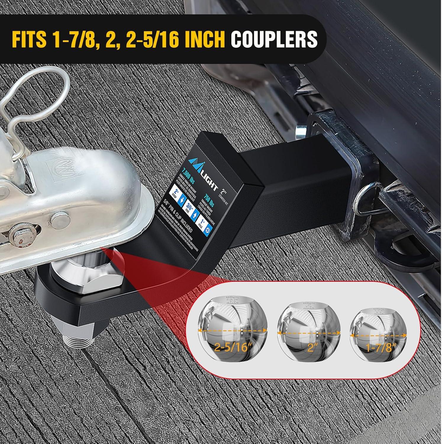 imageNilight 178quot 2quot and 2516quot Diameter Chrome Trailer Hitch Ball Maximum Load Capacity Up to 8000 lbs 1 Inch Shank Universal Fit Gray