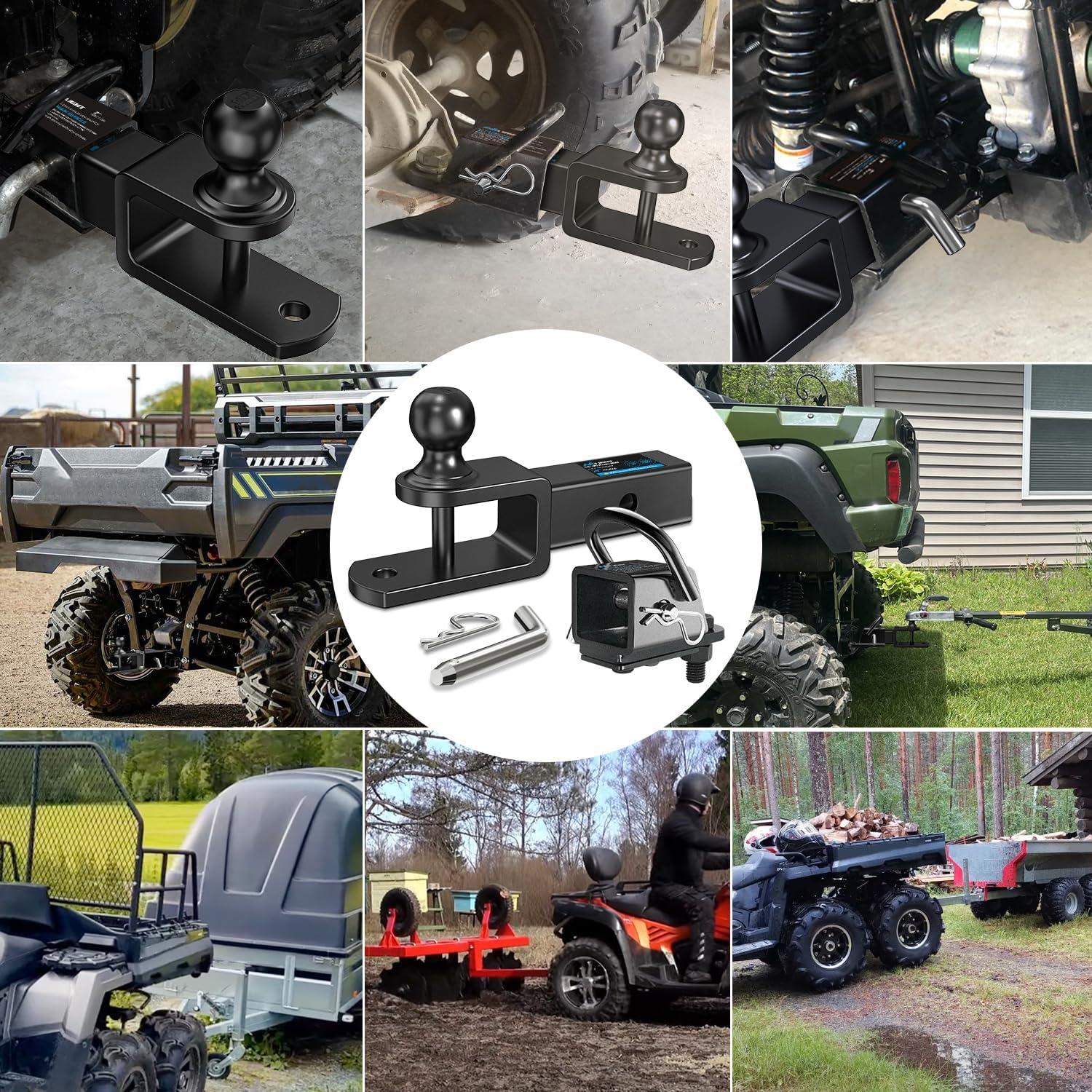 imageNilight 3 in 1 ATV UTV Multi Hitch Mount with 2 Inch Receiver 178 inch Ball Hitch Rated 2000 LBS Winch Strap Loop Rated 5000 LBS