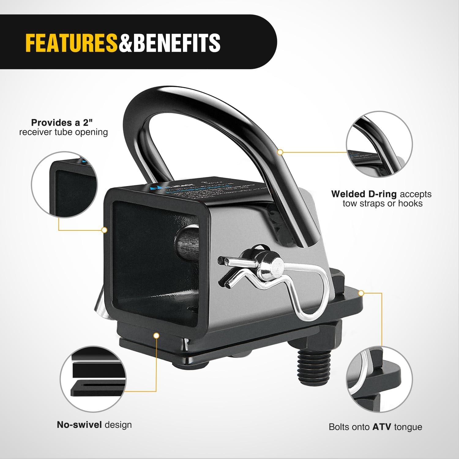 imageNilight 3 in 1 ATV UTV Multi Hitch Mount with 2 Inch Receiver 178 inch Ball Hitch Rated 2000 LBS Winch Strap Loop Rated 5000 LBS