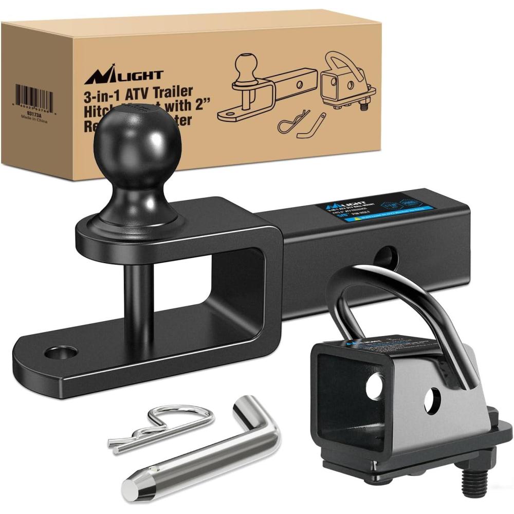 imageNilight 3 in 1 ATV UTV Multi Hitch Mount with 2 Inch Receiver 178 inch Ball Hitch Rated 2000 LBS Winch Strap Loop Rated 5000 LBS