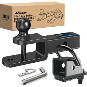 Nilight 3 in 1 ATV UTV Multi Hitch Mount with 2 Inch Receiver 1-7/8 inch Ball Hitch Rated 2000 LBS Winch Strap Loop Rated 5000 LBS