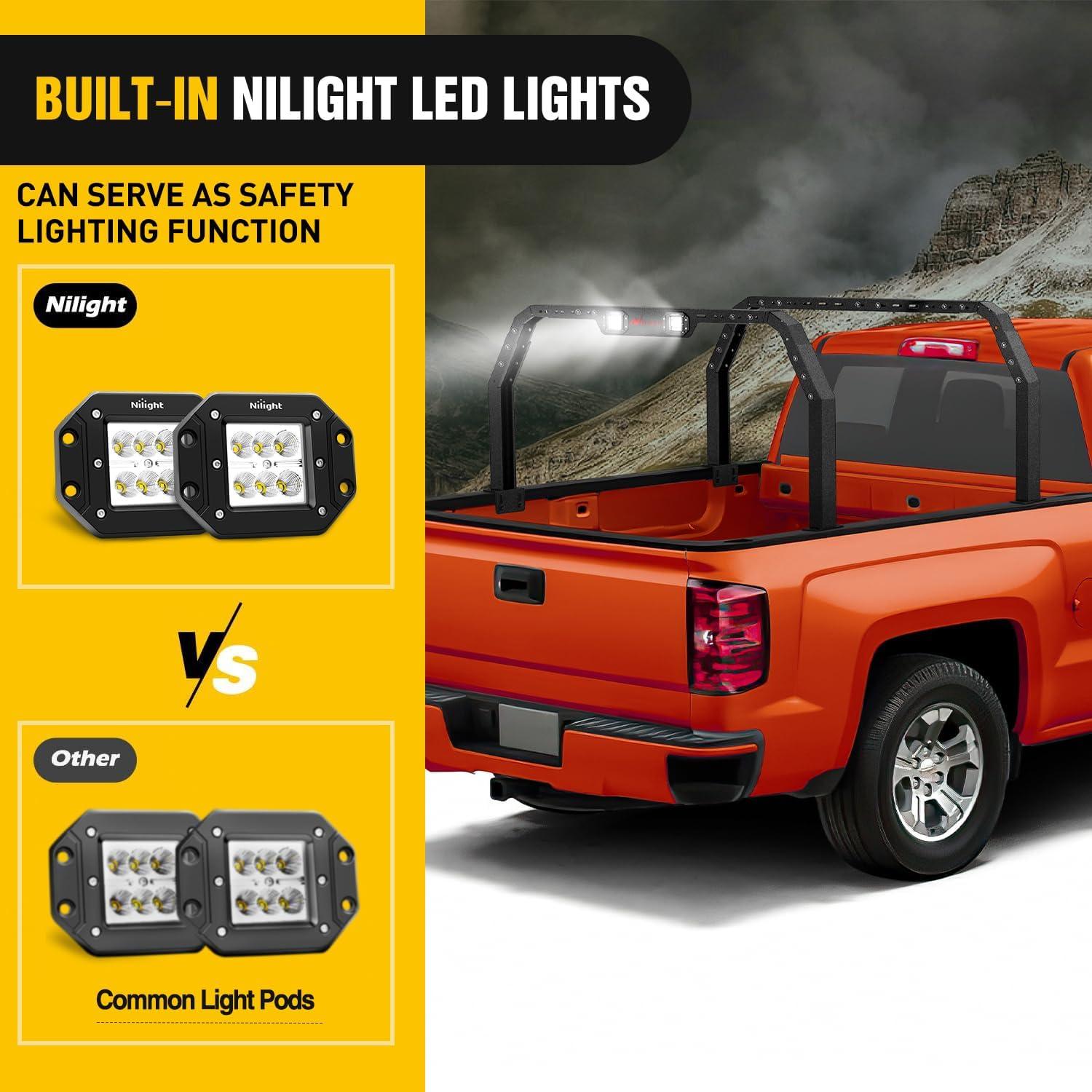 imageNilight Adjustable 2730quot High Truck Ladder Bed Back Compatible with TacomaTundraRam 1500 SilveradoSierra 1500 F150 Gladiator JTTitanFrontierColoradoCanyonRanger with 2 LED Lights