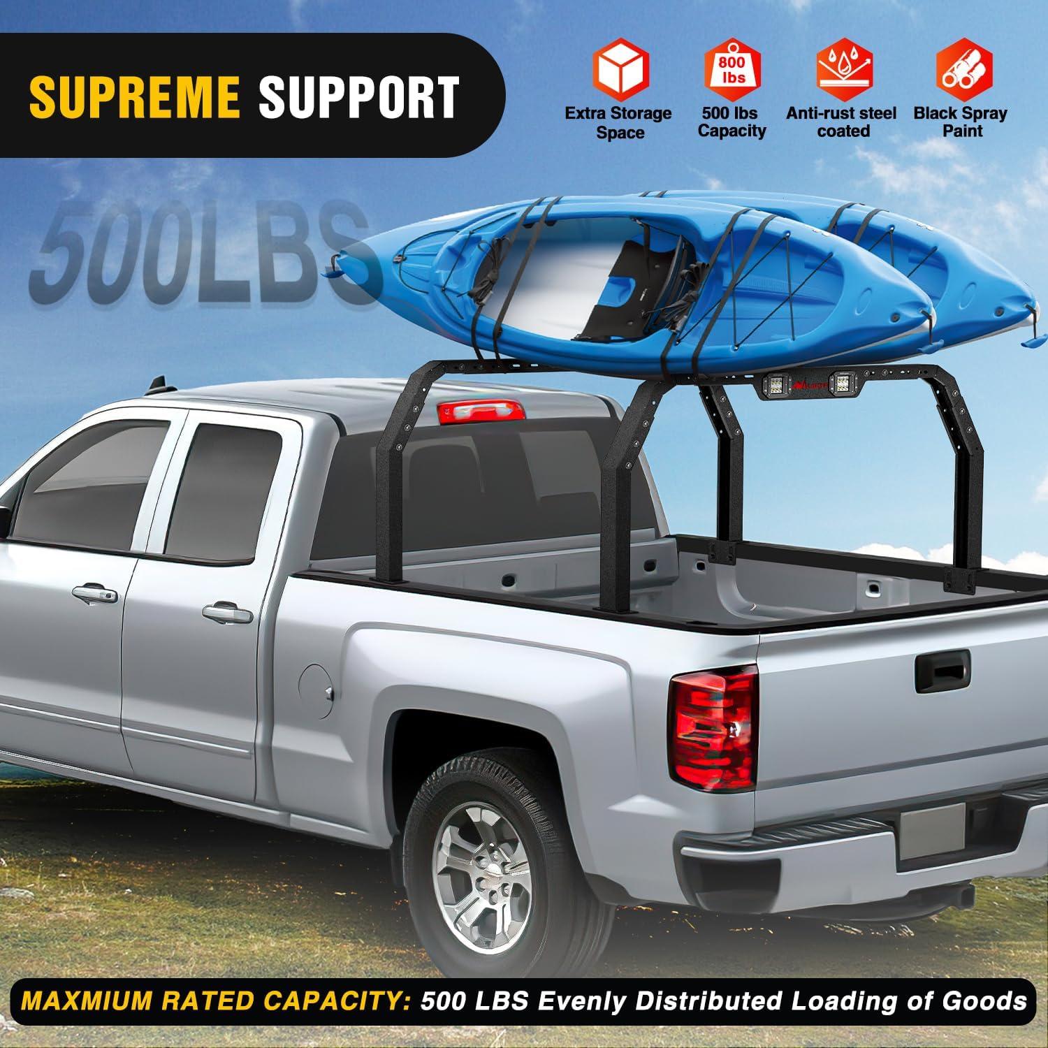 imageNilight Adjustable 2730quot High Truck Ladder Bed Back Compatible with TacomaTundraRam 1500 SilveradoSierra 1500 F150 Gladiator JTTitanFrontierColoradoCanyonRanger with 2 LED Lights