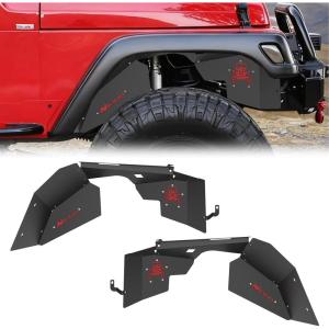 Nilight TJ Rear Inner Fender Liners Fit for 1997 1998 1999 2000 2001 2002 2003 2004 2005 2006 Jeep Wrangler TJ & LJ，2PCS Offroad Powder Coated Steel Splash Mud Guard Wheel Well Liner Covers(2Pcs Front TJ & LJ 1997-2006)