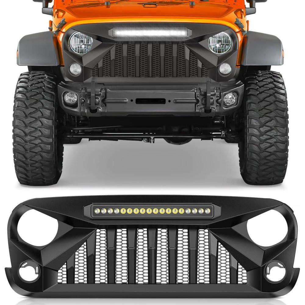imageNilight Front Grille Cover for 2018 2019 2020 2021 2022 2023 2024 2025 Wrangler JL and Gladiator JT with LED Amber Lights Matte BlackFor 20072018 JK