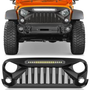 Nilight Front Grille Cover for 2018 2019 2020 2021 2022 2023 2024 2025 Wrangler JL and Gladiator JT with LED Amber Lights Matte Black(For 2007-2018 JK)