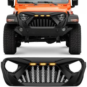 Nilight Front Grille Cover for 2018 2019 2020 2021 2022 2023 2024 2025 Wrangler JL and Gladiator JT with LED Amber Lights Matte Black(For 2018-2025 JL&JT)