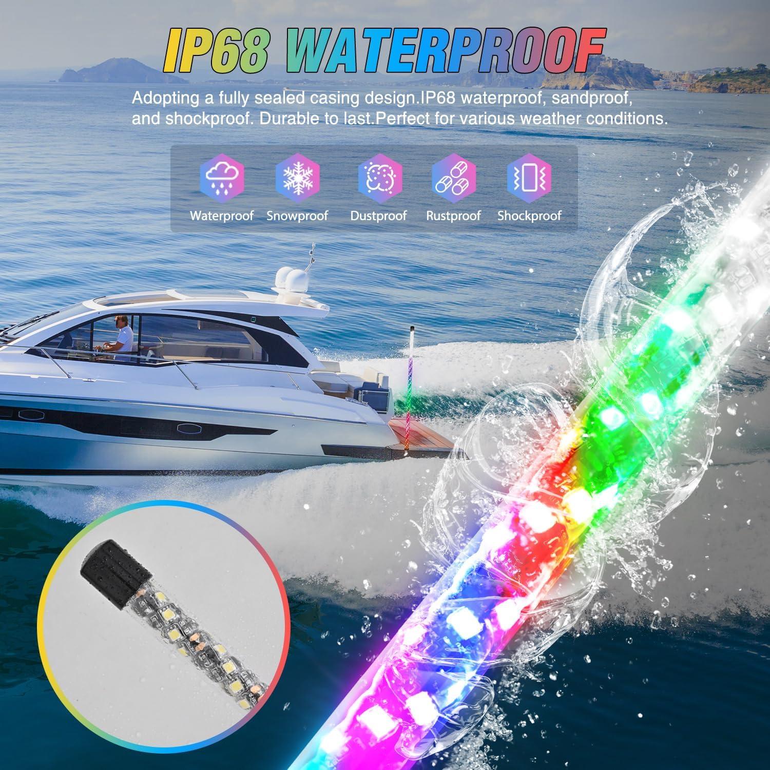 image:imageNilight Boat Navigation Light 5FT Spiral LED Whip Lights 360 Visibility 2NM Coast Guard Compliant 400 Patterns with Remote Plugin Base Boats Stern Navlight for Night Fishing Yacht Pontoon5FT