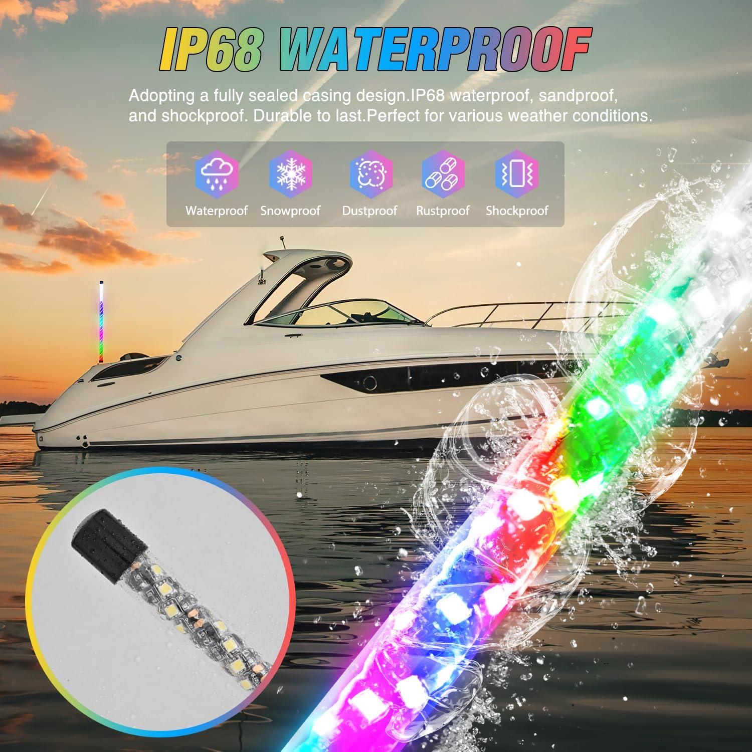 image:imageNilight Boat Navigation Light 5FT Spiral LED Whip Lights 360 Visibility 2NM Coast Guard Compliant 400 Patterns with Remote Plugin Base Boats Stern Navlight for Night Fishing Yacht Pontoon3FT
